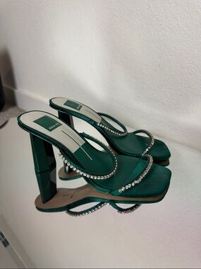 Dolce Vita Emerald Green Rhinestone-Trim Block Heel Sandals